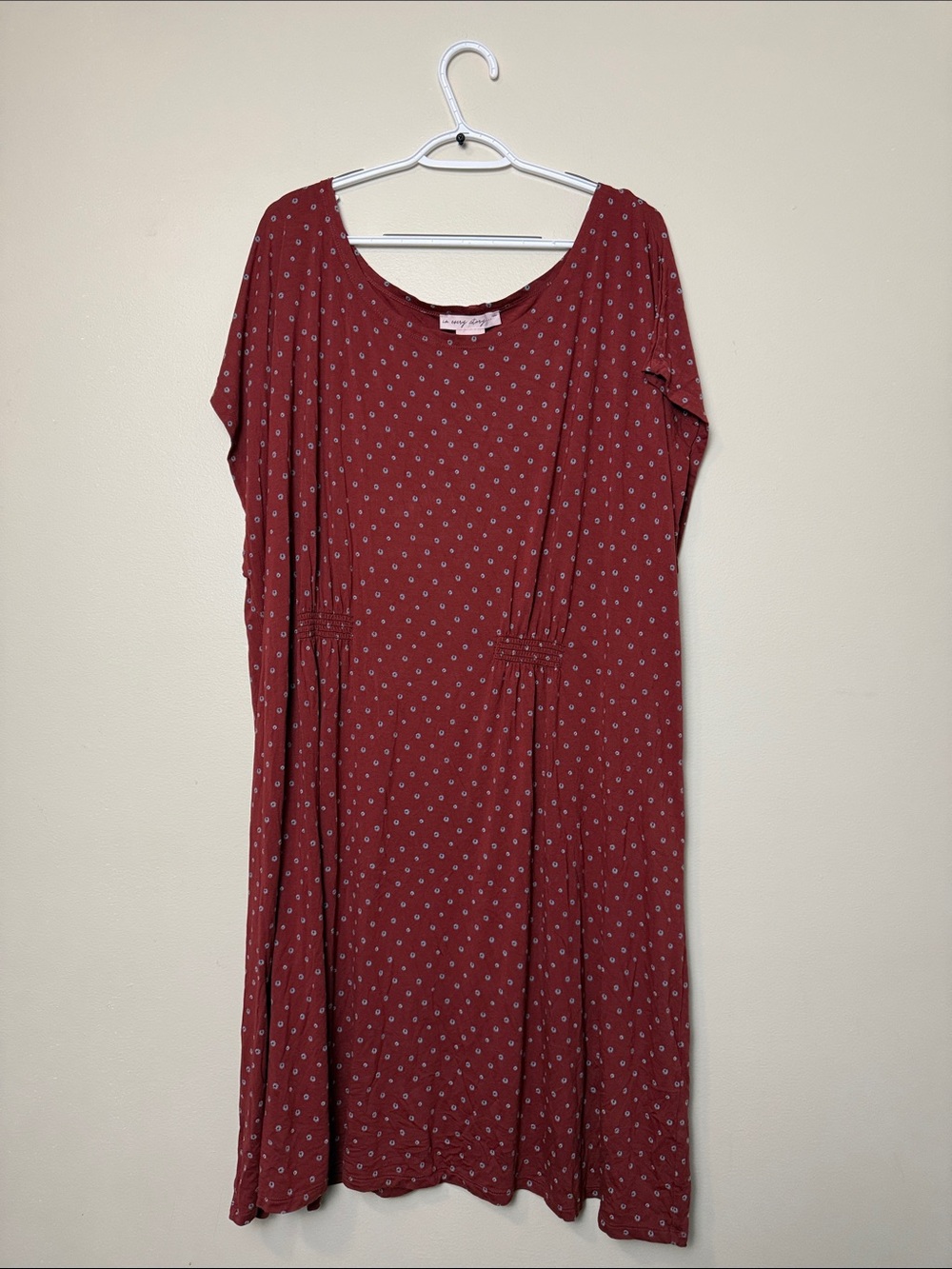 In every story Floral-Print Wine Midi Dress with Gathered Waist size 4X